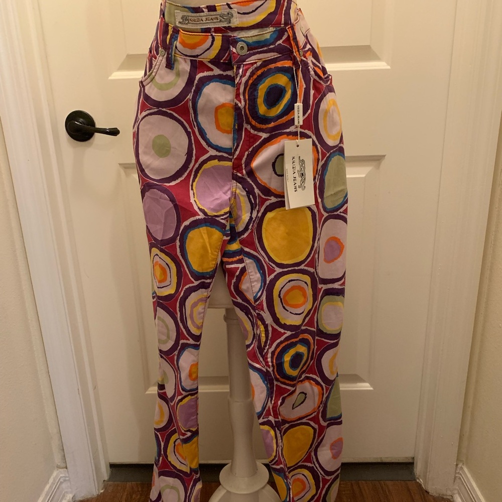 1970s Vintage Krizia Jeans playful colors/circles 34x32 Orig. tags awesome find